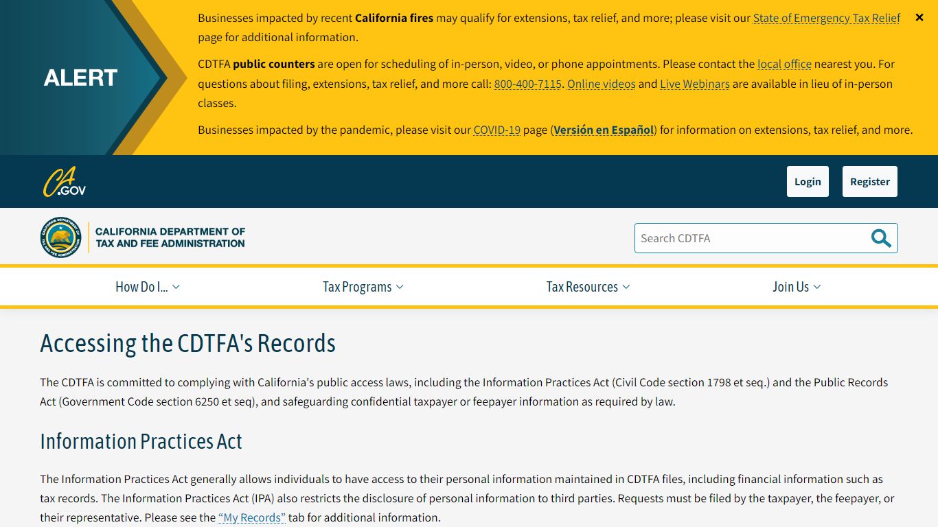 Accessing the CDTFA's Records - California